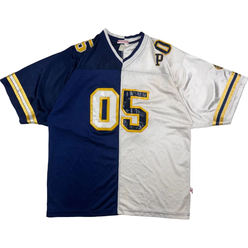 Men's Moisture - Wicking Lacrosse Jerseys with Mesh Panels for Optimal Performance on the FieldCanada 05 Split Blue and White NFL Style Jersey Men's Moisture - Wicking Lacrosse Jerseys with Mesh Panels for Optimal Performance on the FieldCanada 05 Split Blue and White NFL Style Jersey