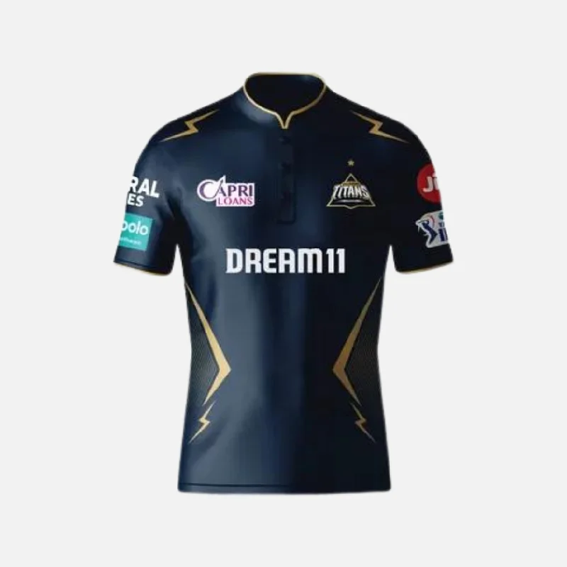 Men's Football Jerseys with Embroidered Club Badges for a Premium and Authentic AppealGujarat Titans Mandarin Collar Official IPL 2024 Replica Men's Jersey -Navy/Blue Men's Football Jerseys with Embroidered Club Badges for a Premium and Authentic AppealGujarat Titans Mandarin Collar Official IPL 2024 Replica Men's Jersey -Navy/Blue