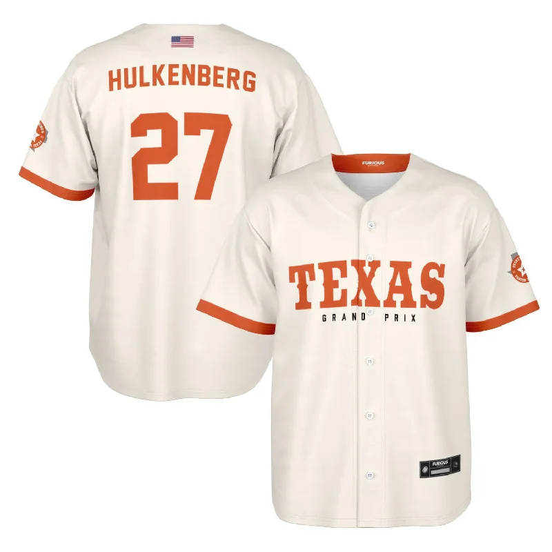 Men's Moisture - Wicking Lacrosse Jerseys with Mesh Panels for Optimal Performance on the FieldHulkenberg - Off-White Texas GP Jersey Men's Moisture - Wicking Lacrosse Jerseys with Mesh Panels for Optimal Performance on the FieldHulkenberg - Off-White Texas GP Jersey