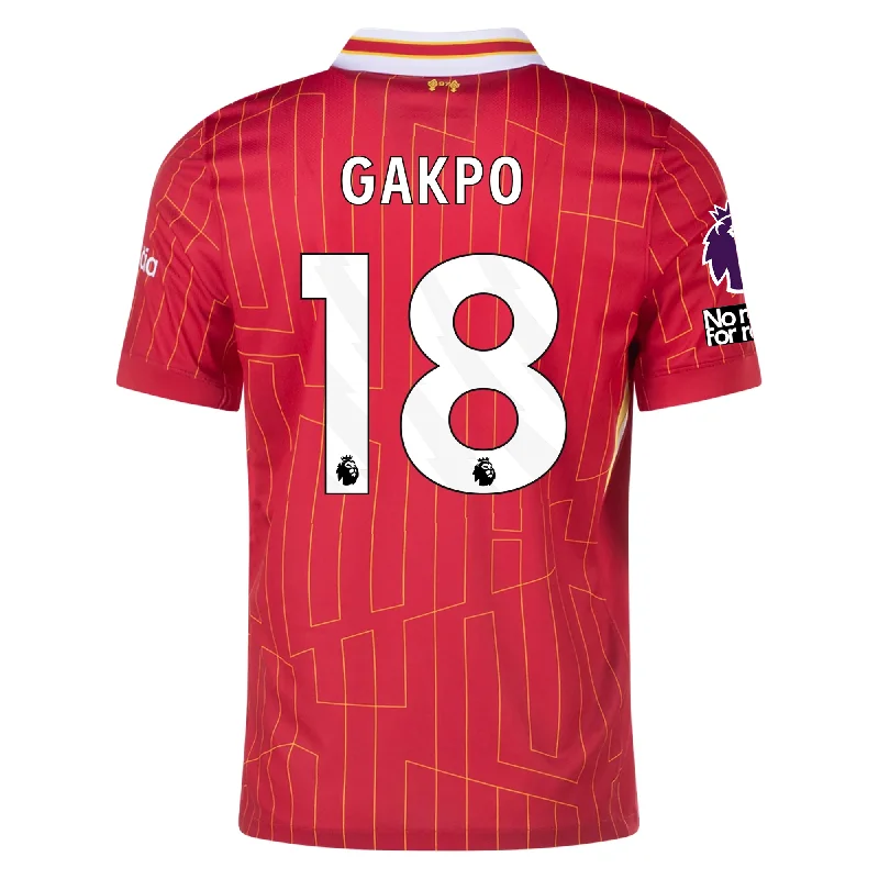 Men's Moisture - Wicking Lacrosse Jerseys with Mesh Panels for Optimal Performance on the FieldNike Liverpool Cody Gakpo Home Jersey w/ EPL + No Room For Racism Patches 24/25 (Gym Red/Chrome Yellow) Men's Moisture - Wicking Lacrosse Jerseys with Mesh Panels for Optimal Performance on the FieldNike Liverpool Cody Gakpo Home Jersey w/ EPL + No Room For Racism Patches 24/25 (Gym Red/Chrome Yellow)