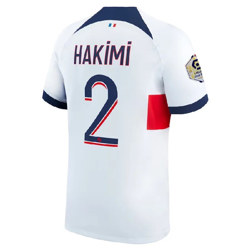 Men's Moisture - Wicking Golf Jerseys with UV Protection for Comfortable Rounds on the CourseNike Paris Saint-Germain Achraf Hakimi Away Jersey w/ Ligue 1 Patch 23/24 (White/Midnight Navy) Men's Moisture - Wicking Golf Jerseys with UV Protection for Comfortable Rounds on the CourseNike Paris Saint-Germain Achraf Hakimi Away Jersey w/ Ligue 1 Patch 23/24 (White/Midnight Navy)