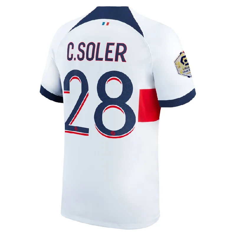 Men's Custom - Printed Baseball Jerseys with Player Names and Numbers for Personalized StyleNike Paris Saint-Germain Carlos Soler Away Jersey w/ Ligue 1 Patch 23/24 (White/Midnight Navy) Men's Custom - Printed Baseball Jerseys with Player Names and Numbers for Personalized StyleNike Paris Saint-Germain Carlos Soler Away Jersey w/ Ligue 1 Patch 23/24 (White/Midnight Navy)