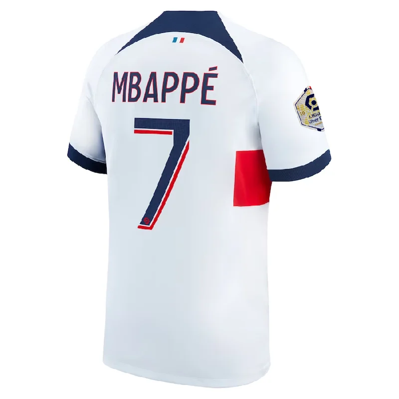 Men's Throwback Tennis Jerseys Inspired by Iconic Matches and PlayersNike Paris Saint-Germain Kylian Mbappe Away Jersey w/ Ligue 1 Patch 23/24 (White/Midnight Navy) Men's Throwback Tennis Jerseys Inspired by Iconic Matches and PlayersNike Paris Saint-Germain Kylian Mbappe Away Jersey w/ Ligue 1 Patch 23/24 (White/Midnight Navy)
