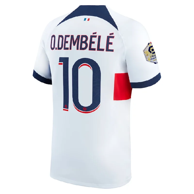 Men's Moisture - Wicking Golf Jerseys with UV Protection for Comfortable Rounds on the CourseNike Paris Saint-Germain Ousmane Dembele Away Jersey w/ Ligue 1 Patch 23/24 (White/Midnight Navy) Men's Moisture - Wicking Golf Jerseys with UV Protection for Comfortable Rounds on the CourseNike Paris Saint-Germain Ousmane Dembele Away Jersey w/ Ligue 1 Patch 23/24 (White/Midnight Navy)