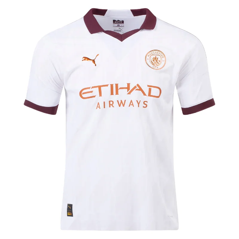 Men's Football Jerseys with Embroidered Club Badges for a Premium and Authentic AppealPuma Manchester City Authentic Away Jersey 23/24 (Puma White/Aubergine)