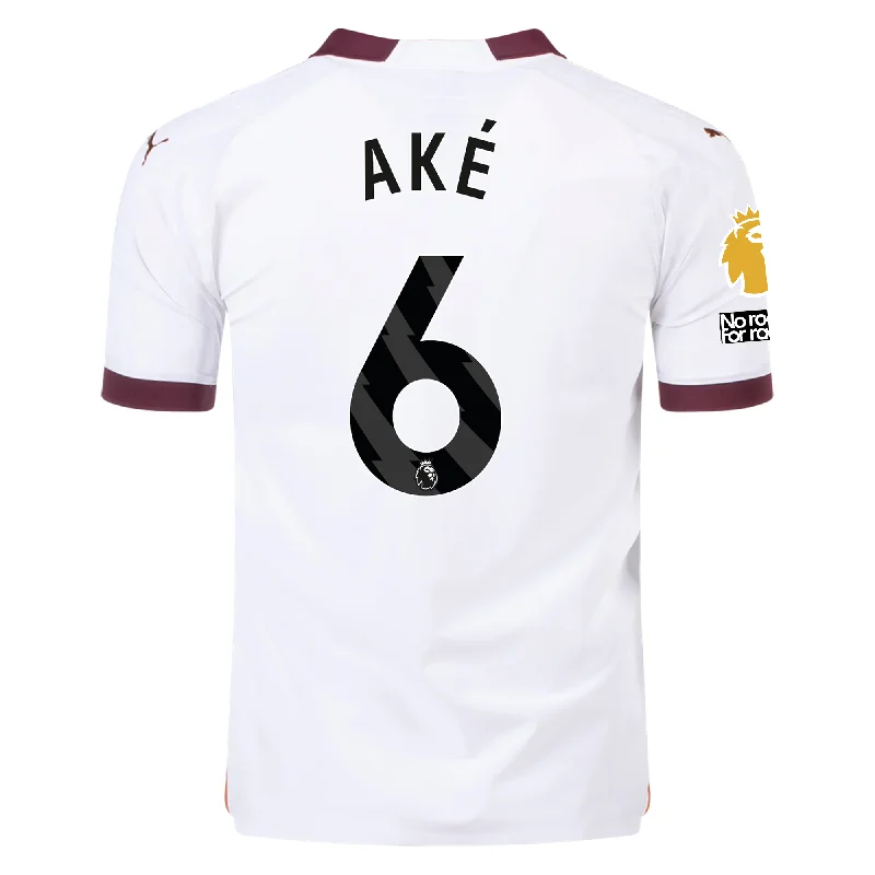 Men's Moisture - Wicking Lacrosse Jerseys with Mesh Panels for Optimal Performance on the FieldPuma Manchester City Authentic Nathan Ake Away Jersey w/ EPL + No Room For Racism + Club World Cup Patches 23/24 (Puma White/Aubergine) Men's Moisture - Wicking Lacrosse Jerseys with Mesh Panels for Optimal Performance on the FieldPuma Manchester City Authentic Nathan Ake Away Jersey w/ EPL + No Room For Racism + Club World Cup Patches 23/24 (Puma White/Aubergine)