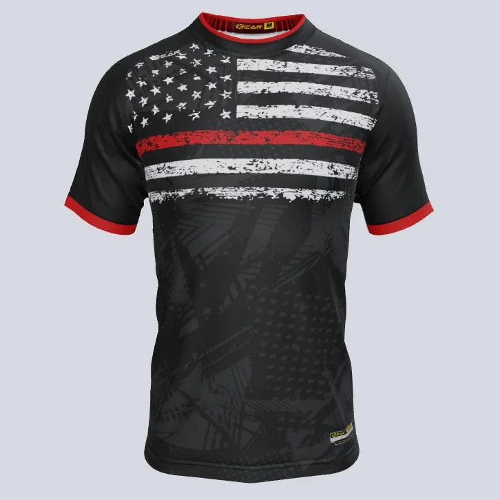 Men's Custom - Embroidered Volleyball Jerseys for Team Uniforms or Personalized GearThin Red Line 2 Custom USA Jersey Men's Custom - Embroidered Volleyball Jerseys for Team Uniforms or Personalized GearThin Red Line 2 Custom USA Jersey
