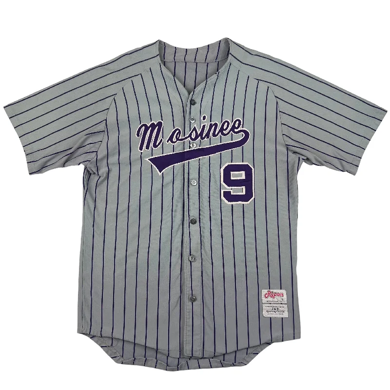 Men's Moisture - Wicking Golf Jerseys with UV Protection for Comfortable Rounds on the CourseVintage Striped Baseball Jersey "Mosinee 9" Grey Purple Men's Moisture - Wicking Golf Jerseys with UV Protection for Comfortable Rounds on the CourseVintage Striped Baseball Jersey "Mosinee 9" Grey Purple