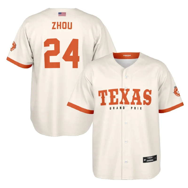 Men's Limited - Edition Cricket Jerseys Commemorating Historic Matches for Die - Hard Cricket LoversZhou - Off-White Texas GP Jersey Men's Limited - Edition Cricket Jerseys Commemorating Historic Matches for Die - Hard Cricket LoversZhou - Off-White Texas GP Jersey