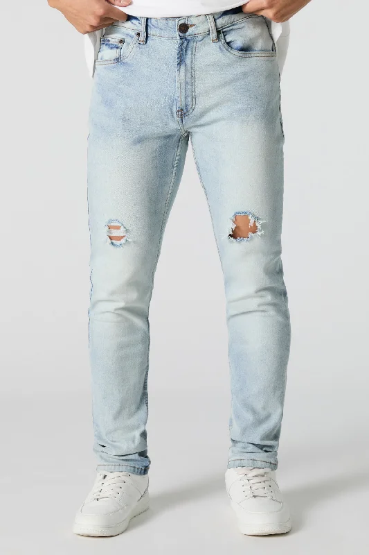 Men's Jeans with a Button - Fly for a Traditional and Classic AestheticLight Wash Distressed Slim Jean Men's Jeans with a Button - Fly for a Traditional and Classic AestheticLight Wash Distressed Slim Jean