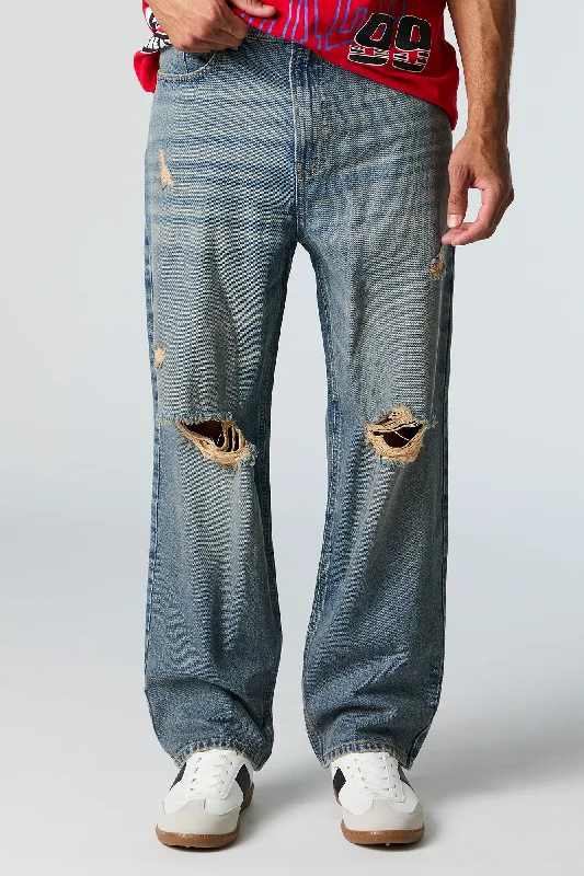 Plus Size Men's Relaxed Fit Jeans with a Faded Wash for a Vintage - Inspired LookRigid Baggy Jean Plus Size Men's Relaxed Fit Jeans with a Faded Wash for a Vintage - Inspired LookRigid Baggy Jean