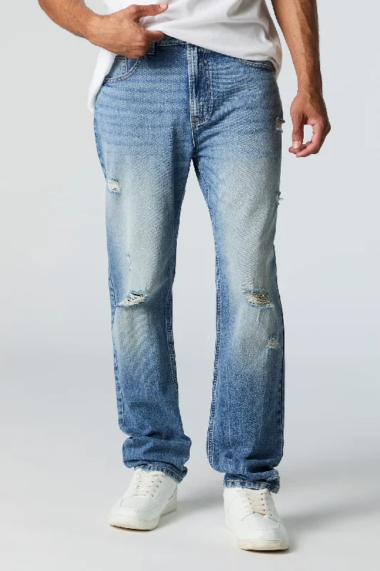 Plus Size Men's Bootcut Jeans with a Belt Loop Upgrade for a Stylish TouchMedium Wash Distressed Straight Leg Jean Plus Size Men's Bootcut Jeans with a Belt Loop Upgrade for a Stylish TouchMedium Wash Distressed Straight Leg Jean
