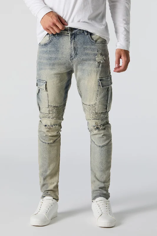 Men's Slim Fit Stretch Jeans in Dark Wash for a Modern and Comfortable LookDistressed Skinny Moto Cargo Jean Men's Slim Fit Stretch Jeans in Dark Wash for a Modern and Comfortable LookDistressed Skinny Moto Cargo Jean