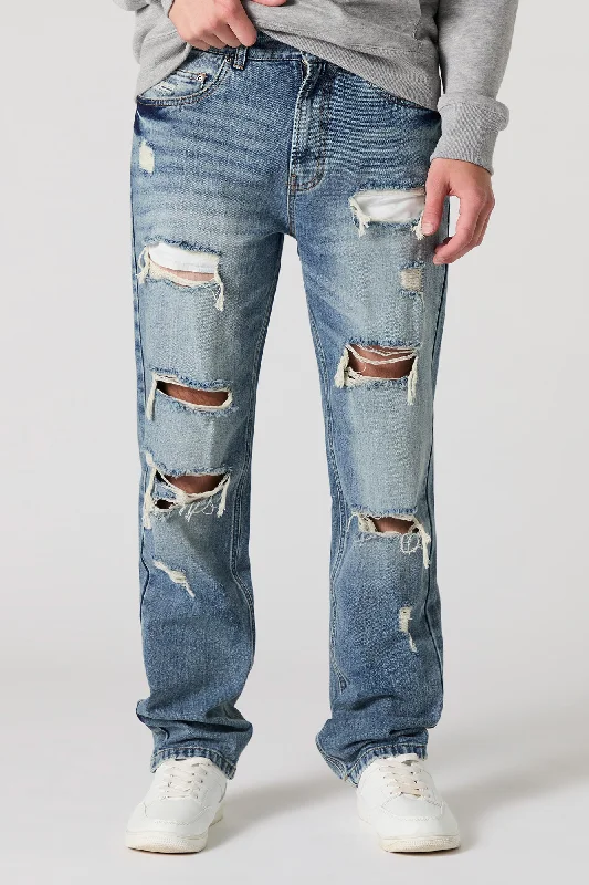 Men's Jeans with a Cargo - Inspired Knee Pocket for Extra StorageHeavy Distressed Straight Leg Jean Men's Jeans with a Cargo - Inspired Knee Pocket for Extra StorageHeavy Distressed Straight Leg Jean