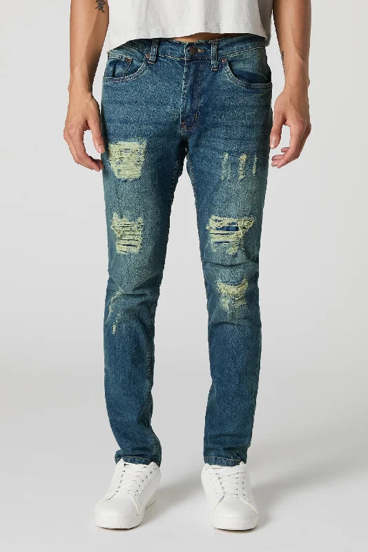 Plus Size Men's Relaxed Fit Jeans with a Faded Wash for a Vintage - Inspired LookMedium Vintage Wash Distressed Skinny Jean Plus Size Men's Relaxed Fit Jeans with a Faded Wash for a Vintage - Inspired LookMedium Vintage Wash Distressed Skinny Jean