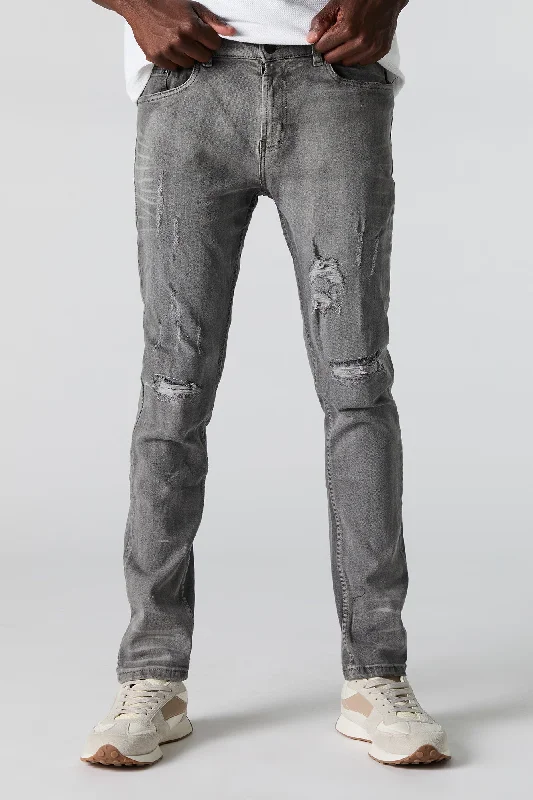 Plus Size Men's Straight Leg Jeans with Reinforced Knees for DurabilityGrey Wash Distressed Slim Jean Plus Size Men's Straight Leg Jeans with Reinforced Knees for DurabilityGrey Wash Distressed Slim Jean