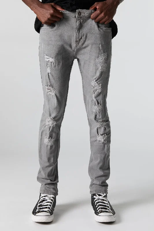 Men's Jeans with a Frayed Hem for a Casual and Effortless StyleGrey Wash Distressed Skinny Jean Men's Jeans with a Frayed Hem for a Casual and Effortless StyleGrey Wash Distressed Skinny Jean