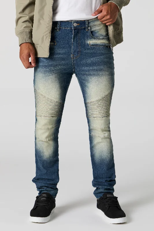 Men's Jeans with a Hidden Coin Pocket for Added ConvenienceVintage Wash Skinny Moto Jean Men's Jeans with a Hidden Coin Pocket for Added ConvenienceVintage Wash Skinny Moto Jean