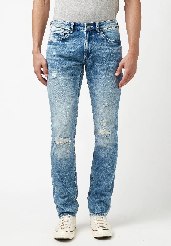Plus Size Men's Relaxed Fit Jeans with a Faded Wash for a Vintage - Inspired LookSlim Ash Men's Jeans in Worn & Creased Blue - BM22885 Plus Size Men's Relaxed Fit Jeans with a Faded Wash for a Vintage - Inspired LookSlim Ash Men's Jeans in Worn & Creased Blue - BM22885