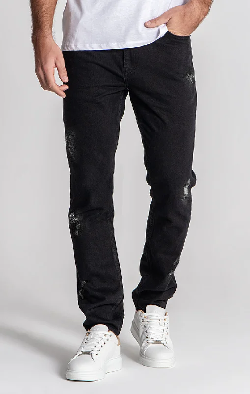 Men's Jeans with a Hidden Coin Pocket for Added ConvenienceBlack Ripped Straight-Leg Jeans Men's Jeans with a Hidden Coin Pocket for Added ConvenienceBlack Ripped Straight-Leg Jeans