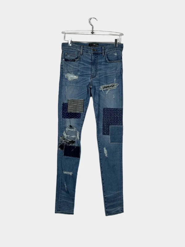 Men's Low - Rise Jeans in a Light Wash for a Casual and Youthful LookBlue Patch Jeans Men's Low - Rise Jeans in a Light Wash for a Casual and Youthful LookBlue Patch Jeans