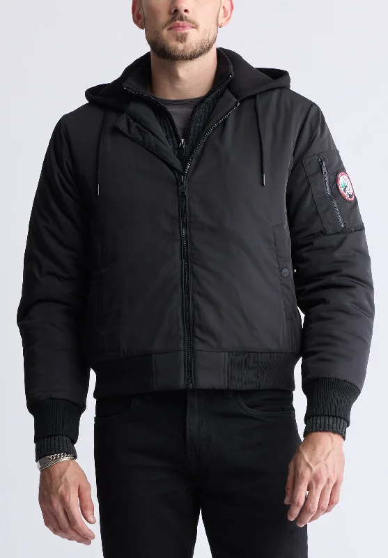 Plus Size Men's Relaxed Fit Jeans with a Faded Wash for a Vintage - Inspired LookCliff Men's Hooded Zip-Up Bomber Jacket, Black - OBMFB001 Plus Size Men's Relaxed Fit Jeans with a Faded Wash for a Vintage - Inspired LookCliff Men's Hooded Zip-Up Bomber Jacket, Black - OBMFB001