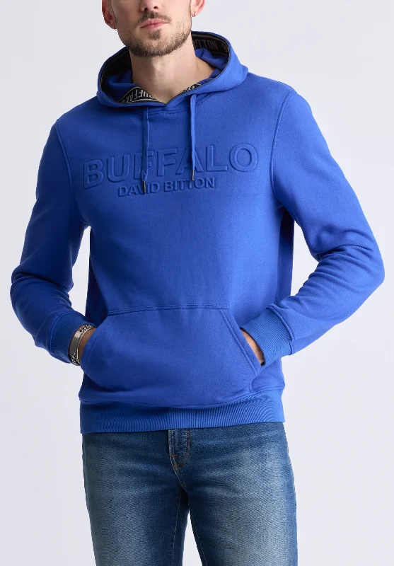 Men's Jeans with a Hidden Coin Pocket for Added ConvenienceFadol Men's Embossed Logo Hooded Sweatshirt, Blue - BPM13610V Men's Jeans with a Hidden Coin Pocket for Added ConvenienceFadol Men's Embossed Logo Hooded Sweatshirt, Blue - BPM13610V