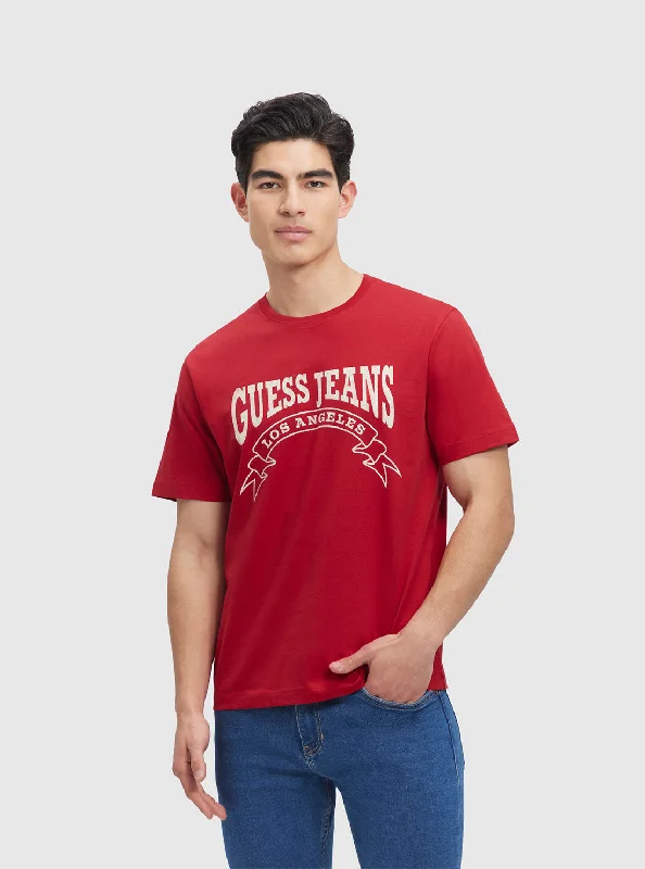 Men's Slim Fit Stretch Jeans in Dark Wash for a Modern and Comfortable LookGuess Jeans Red Banner T-Shirt Men's Slim Fit Stretch Jeans in Dark Wash for a Modern and Comfortable LookGuess Jeans Red Banner T-Shirt
