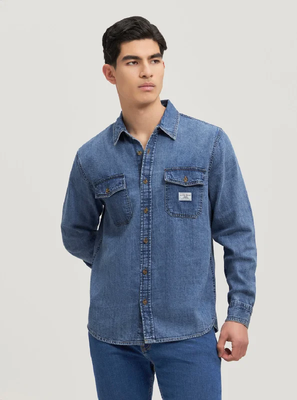 Men's Distressed Jeans with Patches for a Retro and DIY - Inspired AppearanceGuess Jeans Regular Denim Shirt Men's Distressed Jeans with Patches for a Retro and DIY - Inspired AppearanceGuess Jeans Regular Denim Shirt
