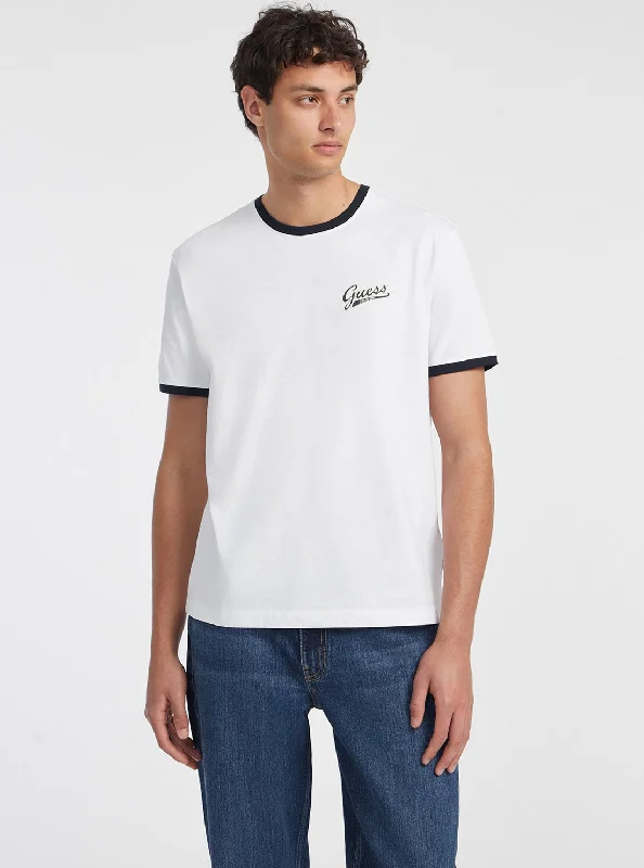Plus Size Men's Bootcut Jeans with a Relaxed Waist for a Classic and Comfortable FitGuess Jeans White Black Trim T-Shirt Plus Size Men's Bootcut Jeans with a Relaxed Waist for a Classic and Comfortable FitGuess Jeans White Black Trim T-Shirt