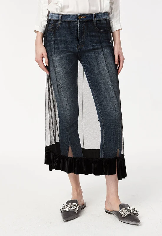 Men's Low - Rise Jeans in a Light Wash for a Casual and Youthful LookJeans With Net Overlay Men's Low - Rise Jeans in a Light Wash for a Casual and Youthful LookJeans With Net Overlay