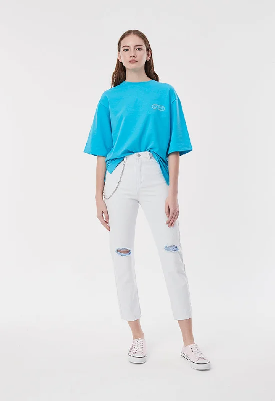 Men's High - Waisted Jeans in a Medium Wash for a Vintage - Style RevivalKnee Ripped White Denim Pants Men's High - Waisted Jeans in a Medium Wash for a Vintage - Style RevivalKnee Ripped White Denim Pants