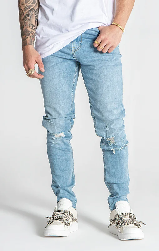 Men's Stretch Jeans with a Moisture - Wicking Lining for Active LifestylesLight Blue GK Ripped Slim Fit Jeans Men's Stretch Jeans with a Moisture - Wicking Lining for Active LifestylesLight Blue GK Ripped Slim Fit Jeans
