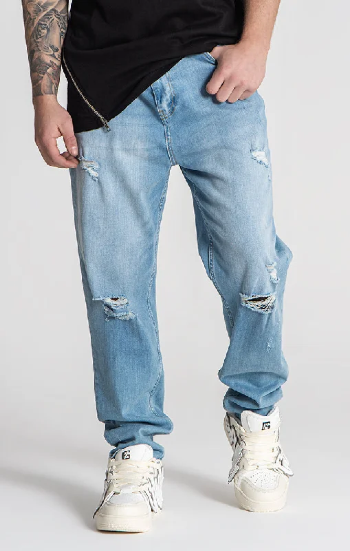 Men's Ripped Skinny Jeans in Acid Wash for an Edgy and Punk - Inspired StyleLight Blue GK Ripped Carrot Jeans Men's Ripped Skinny Jeans in Acid Wash for an Edgy and Punk - Inspired StyleLight Blue GK Ripped Carrot Jeans