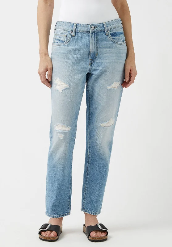 Men's High - Waisted Jeans in a Medium Wash for a Vintage - Style RevivalRelaxed Boyfriend Madison Women's Jeans Distressed Blue - BL15871 Men's High - Waisted Jeans in a Medium Wash for a Vintage - Style RevivalRelaxed Boyfriend Madison Women's Jeans Distressed Blue - BL15871