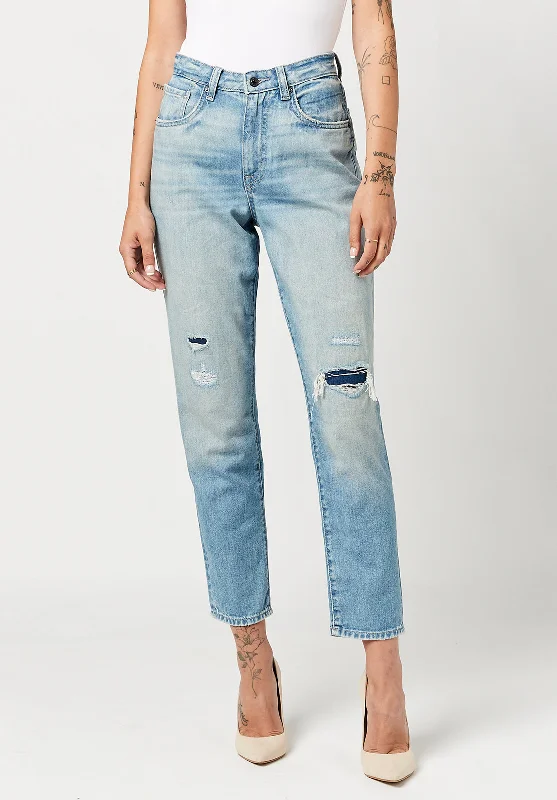 Men's Distressed Jeans with Patches for a Retro and DIY - Inspired AppearanceMargot Mom Jeans in Faded and Worn - BL15729 Men's Distressed Jeans with Patches for a Retro and DIY - Inspired AppearanceMargot Mom Jeans in Faded and Worn - BL15729