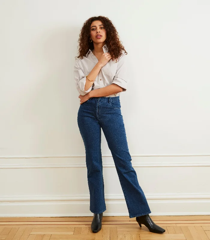 Men's Jeans with a Zip - Off Lower Leg for Convertible StyleMarie Flare Leg Jeans - Dark Indigo Men's Jeans with a Zip - Off Lower Leg for Convertible StyleMarie Flare Leg Jeans - Dark Indigo