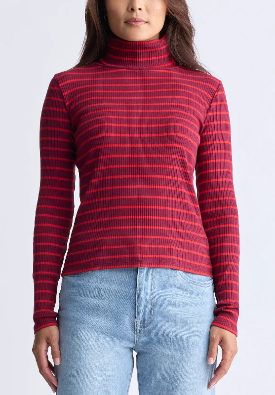 Men's Jeans with an Elastic Waistband for Ultimate ComfortMavra Women's Striped Ribbed Turtleneck Top, Red - KT0161F Men's Jeans with an Elastic Waistband for Ultimate ComfortMavra Women's Striped Ribbed Turtleneck Top, Red - KT0161F