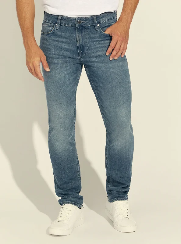 Men's Jeans with a Frayed Hem for a Casual and Effortless StyleMid-Rise Slim Tapered Denim Jeans In Silverstar Wash Men's Jeans with a Frayed Hem for a Casual and Effortless StyleMid-Rise Slim Tapered Denim Jeans In Silverstar Wash
