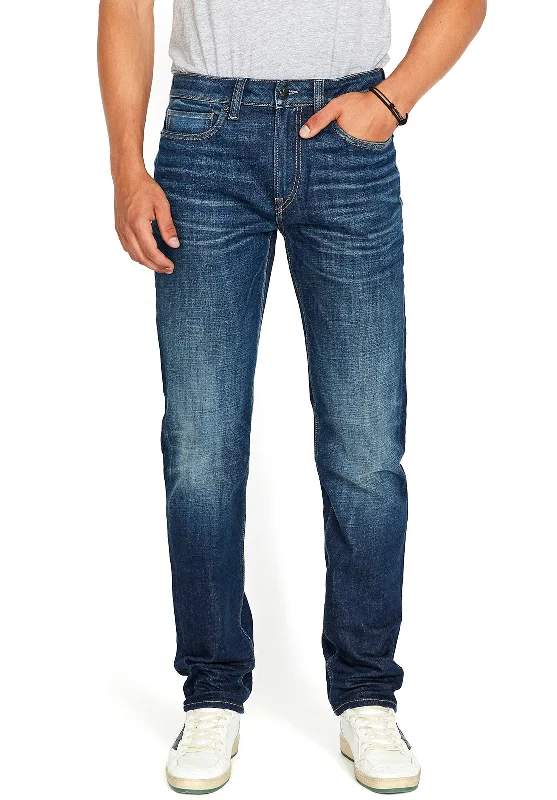 Men's Jeans with a Button - Fly for a Traditional and Classic AestheticRelaxed Tapered Ben Men's Jeans in Sanded Dark Blue - BM22594 Men's Jeans with a Button - Fly for a Traditional and Classic AestheticRelaxed Tapered Ben Men's Jeans in Sanded Dark Blue - BM22594