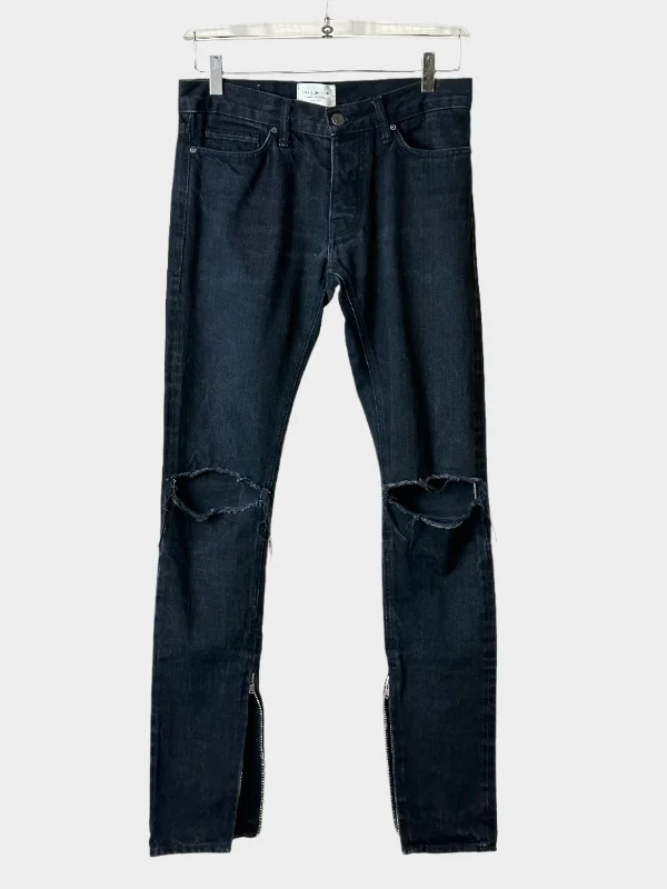Men's Jeans with a Cargo - Inspired Knee Pocket for Extra StorageRipped Black Jeans