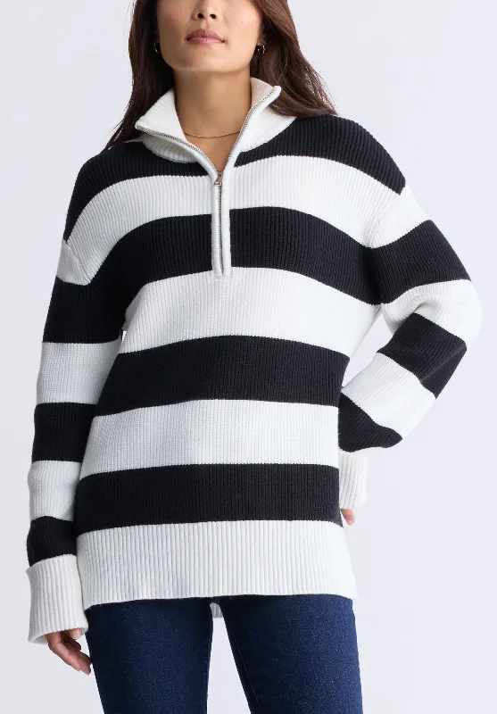 Men's Jeans with an Elastic Waistband for Ultimate ComfortStorme Women's Striped Quarter-zip Oversized Sweater, Black & White - SW0089H Men's Jeans with an Elastic Waistband for Ultimate ComfortStorme Women's Striped Quarter-zip Oversized Sweater, Black & White - SW0089H