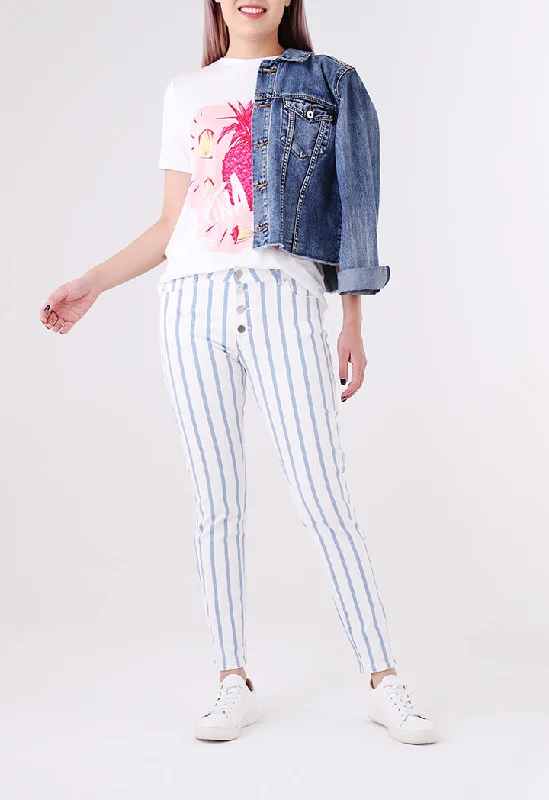 Men's Jeans with a Frayed Hem for a Casual and Effortless StyleStripe Print Skinny Denim Pants Men's Jeans with a Frayed Hem for a Casual and Effortless StyleStripe Print Skinny Denim Pants