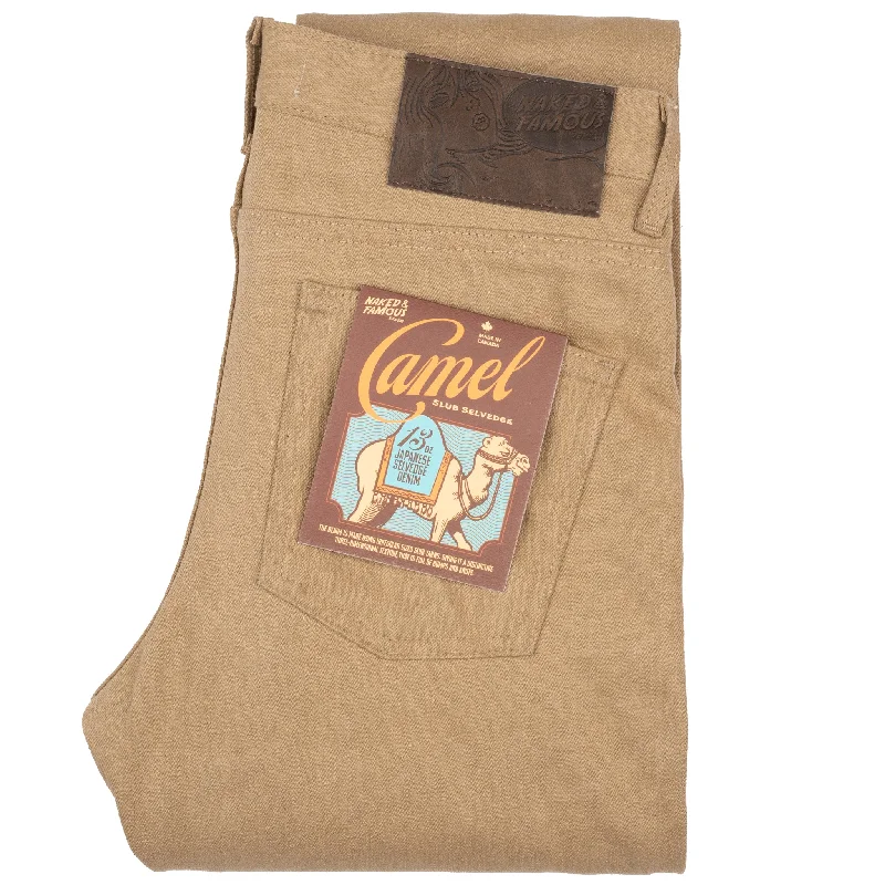 Men's Jeans with a Zip - Off Lower Leg for Convertible StyleSuper Guy - Camel Slub Selvedge Men's Jeans with a Zip - Off Lower Leg for Convertible StyleSuper Guy - Camel Slub Selvedge