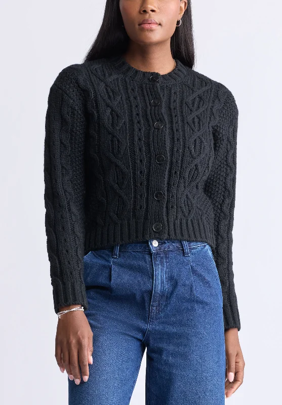 Men's High - Waisted Jeans in a Medium Wash for a Vintage - Style RevivalTemperance Women’s Cable-Knit Button-Up Cardigan, Black - SW0096F Men's High - Waisted Jeans in a Medium Wash for a Vintage - Style RevivalTemperance Women’s Cable-Knit Button-Up Cardigan, Black - SW0096F