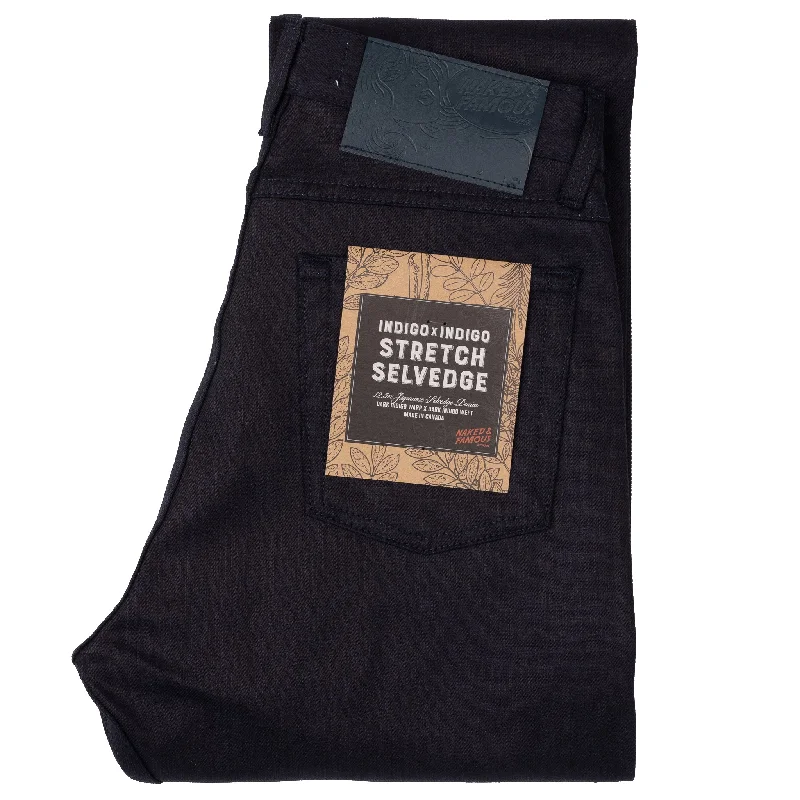 Men's Jeans with a Button - Fly for a Traditional and Classic AestheticTrue Guy - Indigo / Indigo Stretch Selvedge Men's Jeans with a Button - Fly for a Traditional and Classic AestheticTrue Guy - Indigo / Indigo Stretch Selvedge