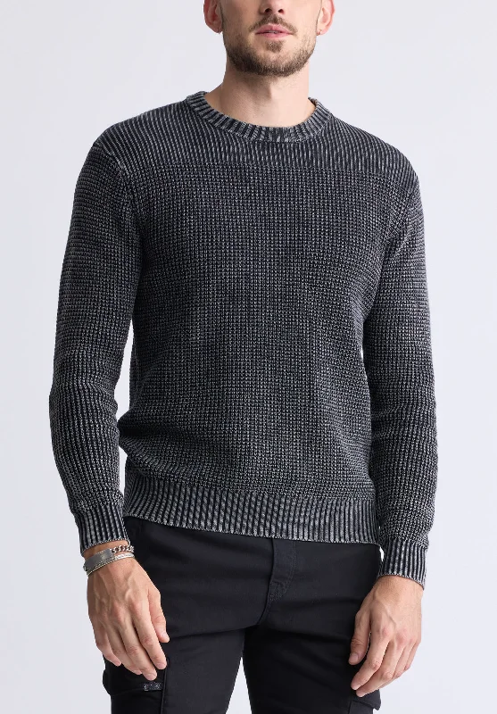 Men's Jeans with a Cargo - Inspired Knee Pocket for Extra StorageWashy Men's Textured Knit Crewneck Sweater, Grey - BM24451 Men's Jeans with a Cargo - Inspired Knee Pocket for Extra StorageWashy Men's Textured Knit Crewneck Sweater, Grey - BM24451