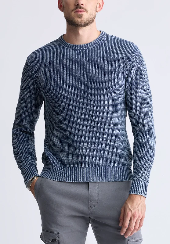 Men's Jeans with a Frayed Hem for a Casual and Effortless StyleWashy Men's Textured Knit Crewneck Sweater, Navy - BM24451 Men's Jeans with a Frayed Hem for a Casual and Effortless StyleWashy Men's Textured Knit Crewneck Sweater, Navy - BM24451