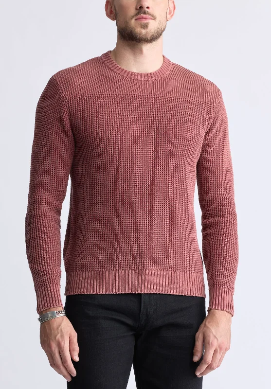 Plus Size Men's Relaxed Fit Jeans with a Faded Wash for a Vintage - Inspired LookWashy Men's Textured Knit Crewneck Sweater, Red - BM24451 Plus Size Men's Relaxed Fit Jeans with a Faded Wash for a Vintage - Inspired LookWashy Men's Textured Knit Crewneck Sweater, Red - BM24451