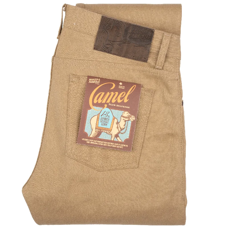 Men's Stretch Jeans with a Moisture - Wicking Lining for Active LifestylesWeird Guy - Camel Slub Selvedge Men's Stretch Jeans with a Moisture - Wicking Lining for Active LifestylesWeird Guy - Camel Slub Selvedge